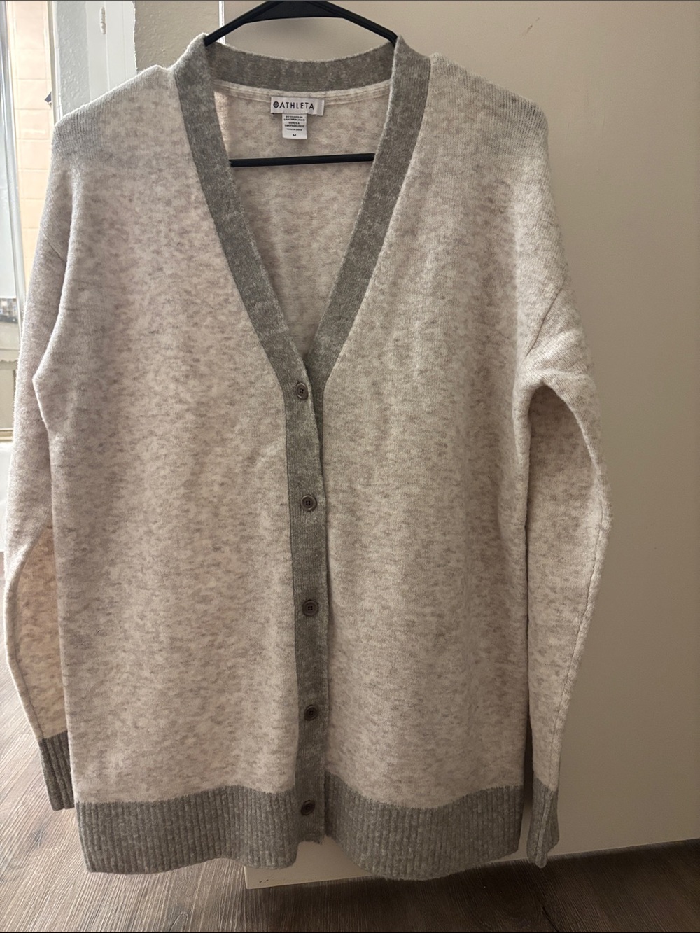 Athleta Cream Cardigan with Gray Trim Button-Front
